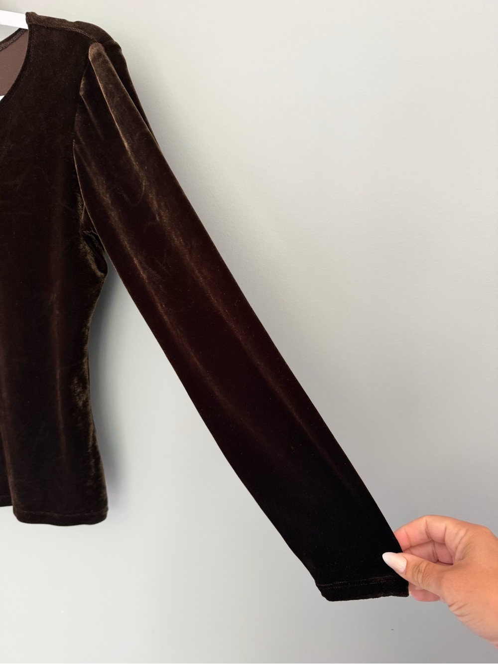 Vintage 90s Banana Republic Chocolate Brown Velvet Top Blouse USA Made Classic - Picture 6 of 13